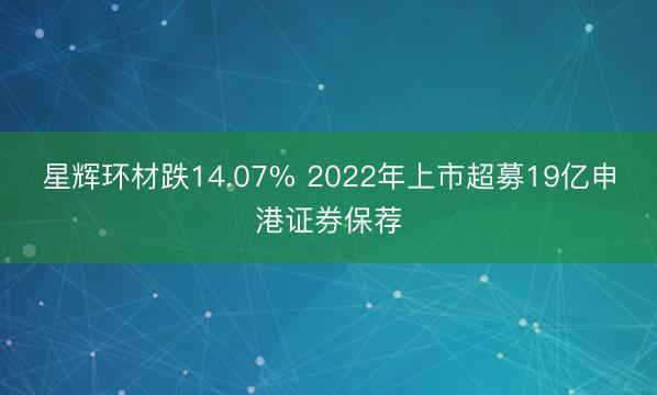 星辉环材跌14.07% 2022年上市超募19亿申港证券保荐
