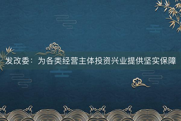 发改委：为各类经营主体投资兴业提供坚实保障