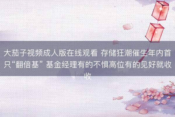 大茄子视频成人版在线观看 存储狂潮催生年内首只“翻倍基” 基金经理有的不惧高位有的见好就收