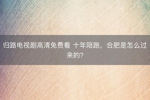 归路电视剧高清免费看 十年陪跑，合肥是怎么过来的？