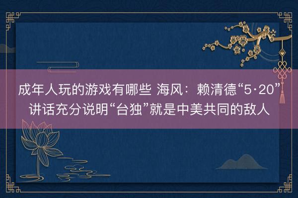 成年人玩的游戏有哪些 海风：赖清德“5·20”讲话充分说明“台独”就是中美共同的敌人