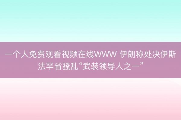 一个人免费观看视频在线WWW 伊朗称处决伊斯法罕省骚乱“武装领导人之一”