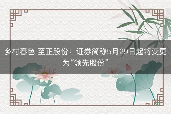 乡村春色 至正股份:证券简称5月29日起将变更为“领先股份”