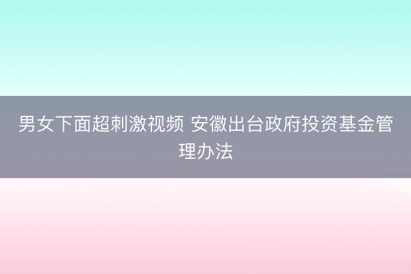 男女下面超刺激视频 安徽出台政府投资基金管理办法