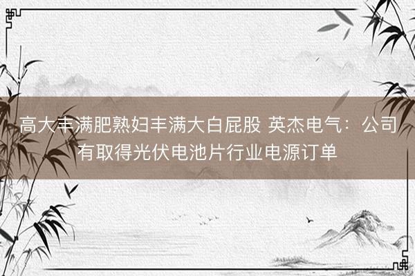 高大丰满肥熟妇丰满大白屁股 英杰电气：公司有取得光伏电池片行业电源订单