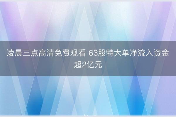 凌晨三点高清免费观看 63股特大单净流入资金超2亿元