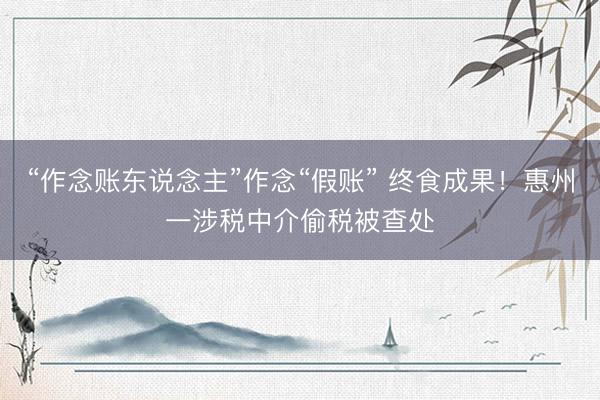 “作念账东说念主”作念“假账” 终食成果！惠州一涉税中介偷税被查处